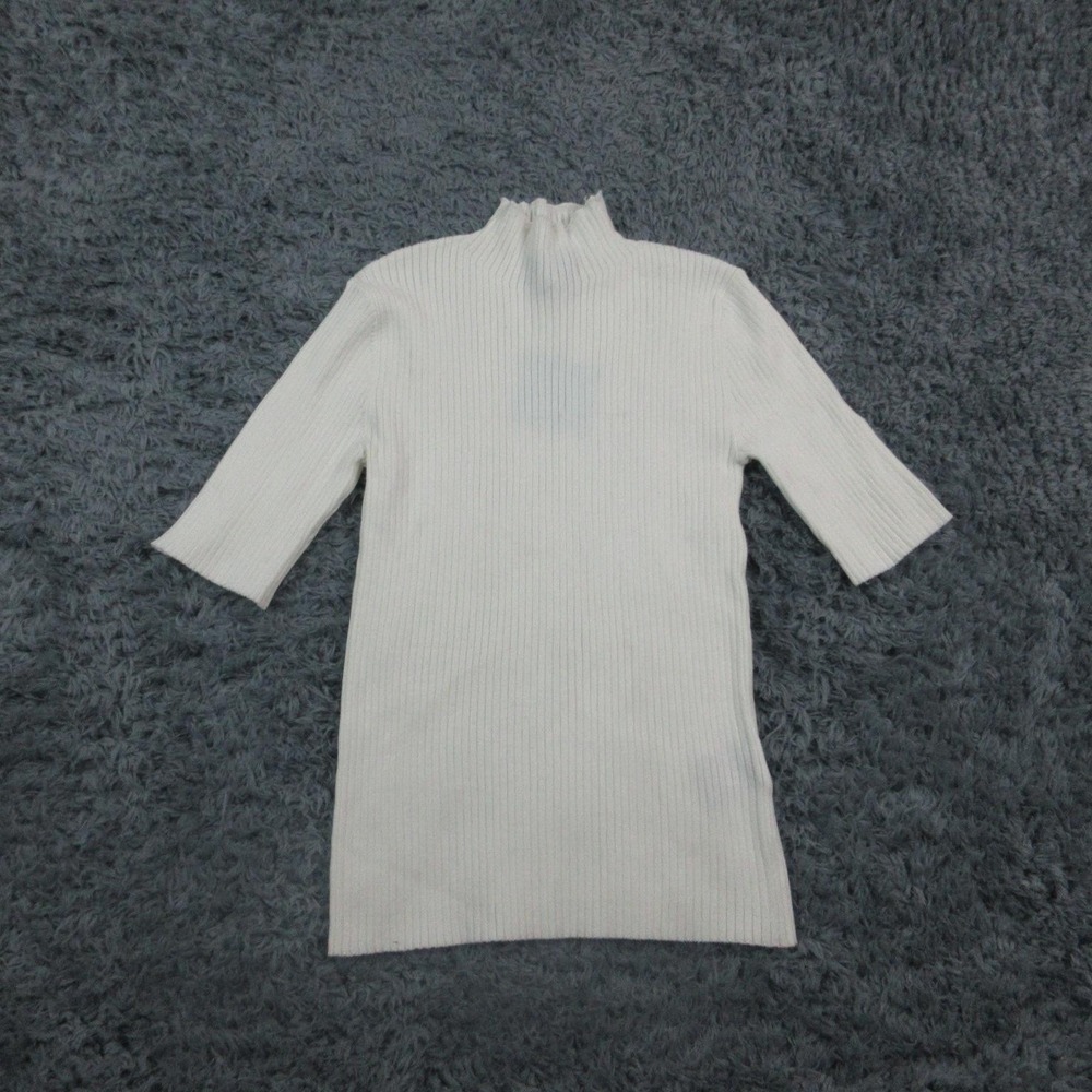 Faith & Zoe Sweater Womens Small White Star Ribbed Mock Neck 3/4 Sleeve NWT